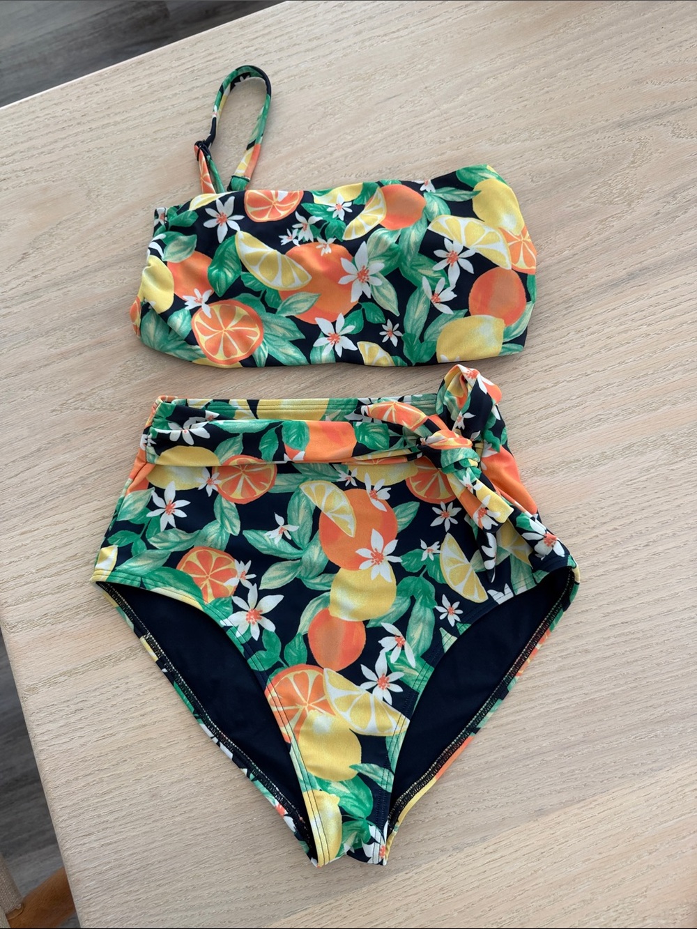 Old Navy Black Citrus Print High-Waist Bikini - Orange/Yellow/Green